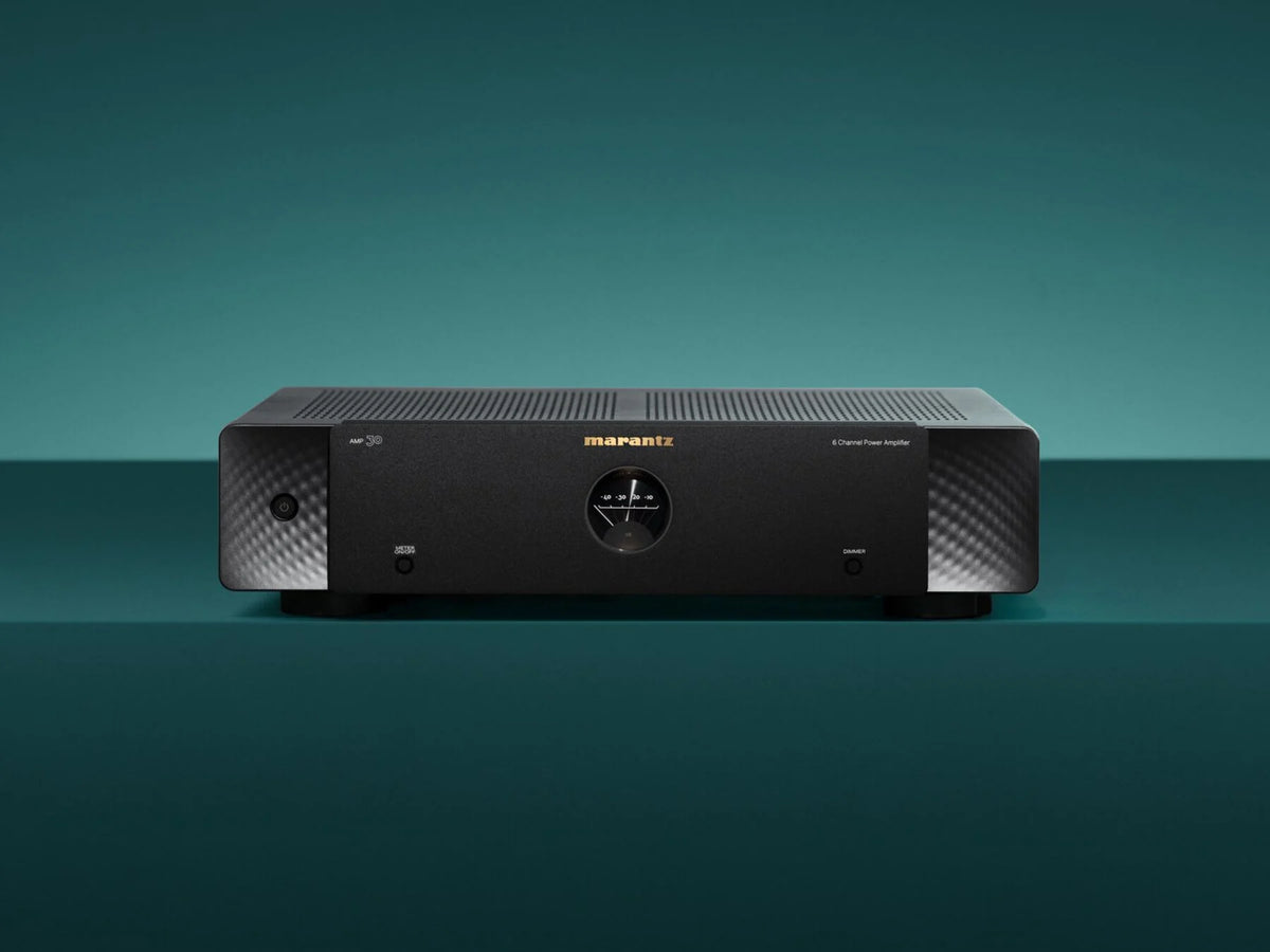 Marantz AMP 30 — Black — AMP30 - Front View with teal background
