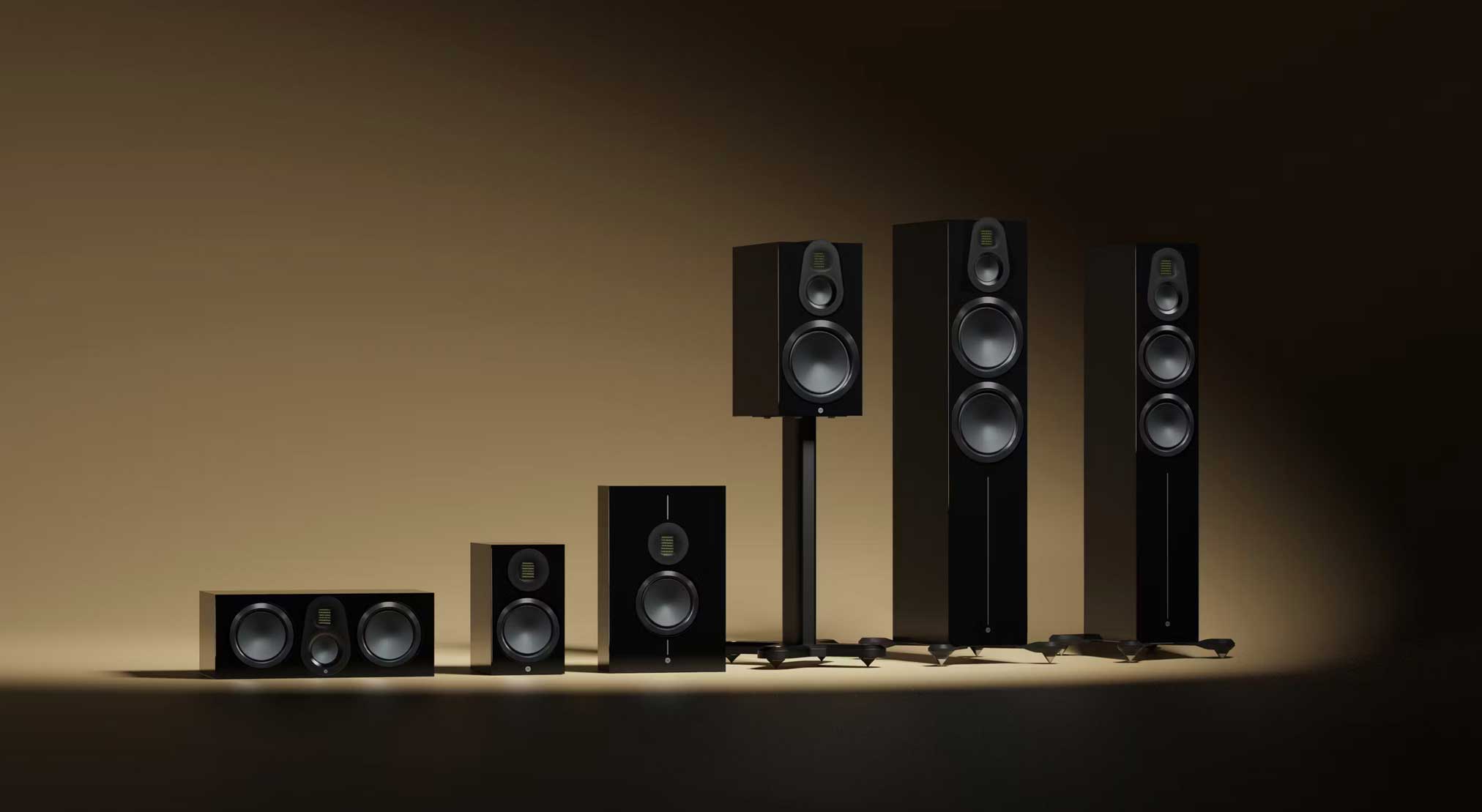 Monitor Gold Series lined up in gold light