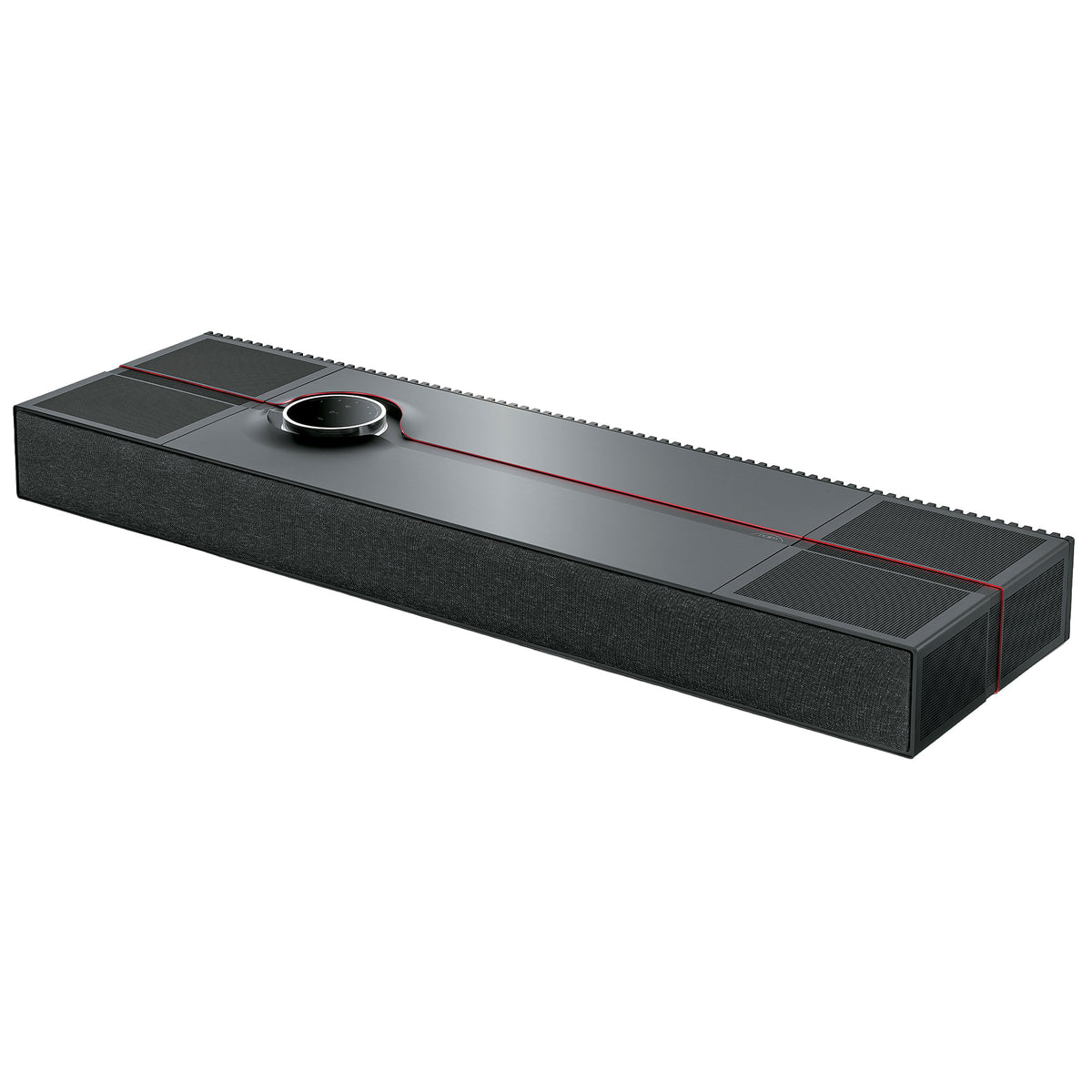 Naim Mu-so Utopia three-quarter view with red Utopia accent