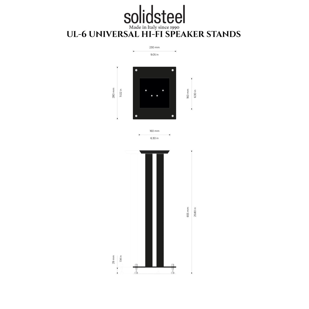 Solidsteel UL Series Speaker Stands — manufacturer model technical drawing