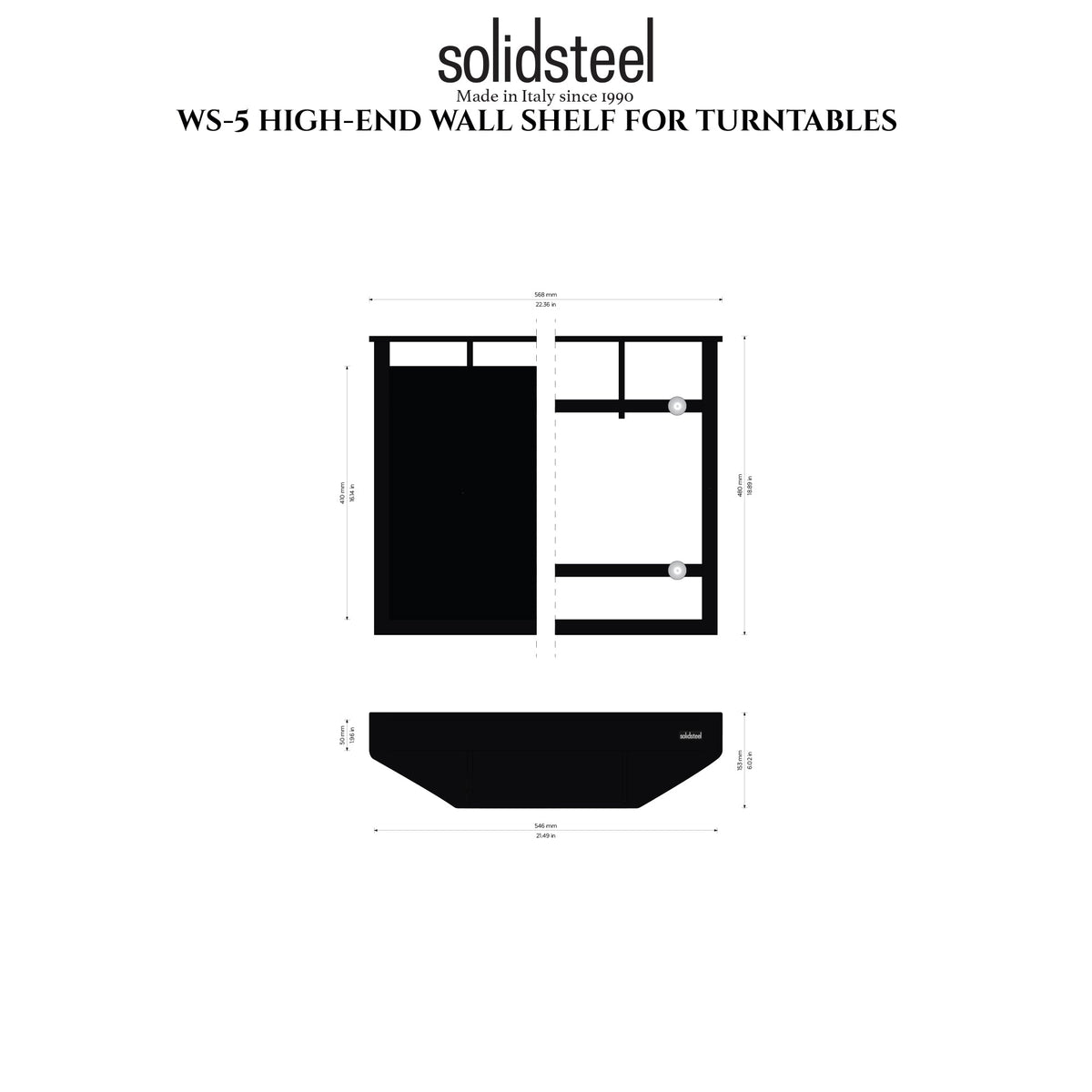 Solidsteel WS5 Turntable Wall Shelf — manufacturer model technical drawing