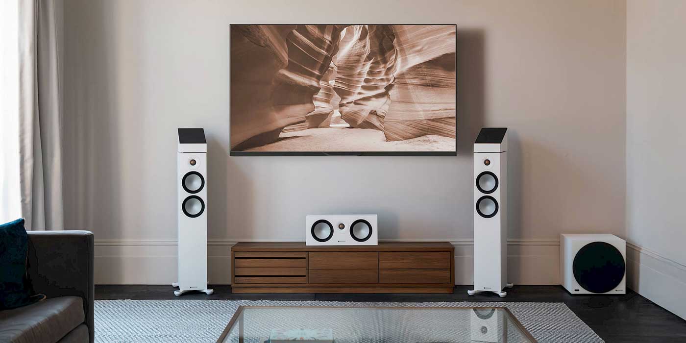 Monitor Audio Bronze 7g with Center Chanel in chic stereo room