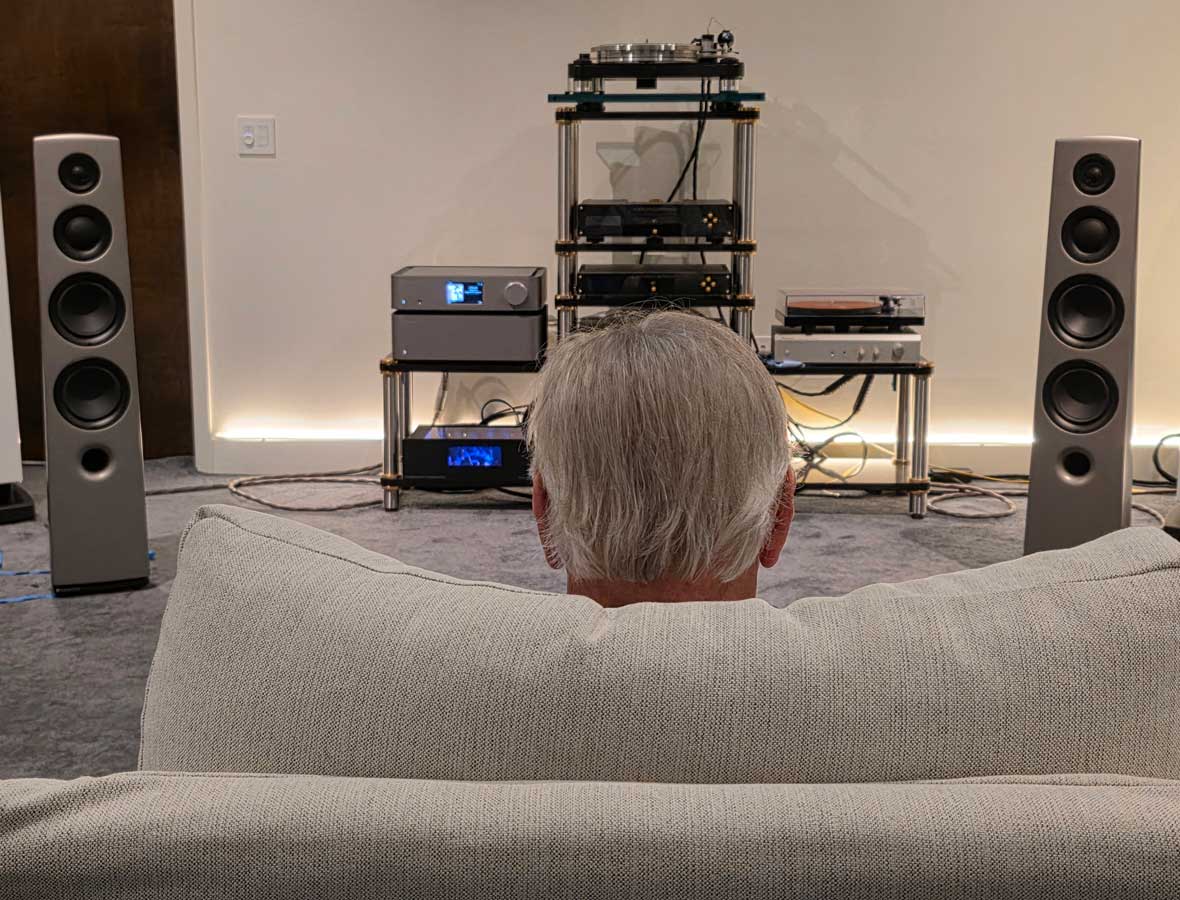 Fred Parvey in his listening chair with Cambridge Audio