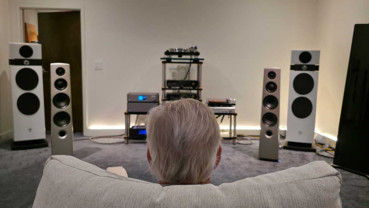 Fred Parvey in his listening chair as he reviews the Cambridge Audio Edge S Limited Edition Floorstanders in Jacksonville, FL