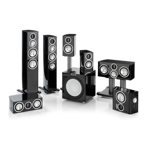 Monitor Audio Gold Series speakers all together on white background