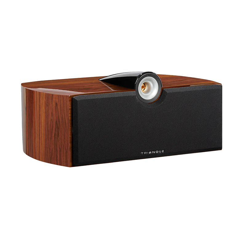 Triangle Signature Gamma Center Channel Speaker in Golden Oak Piano Lacquer Finish grill on